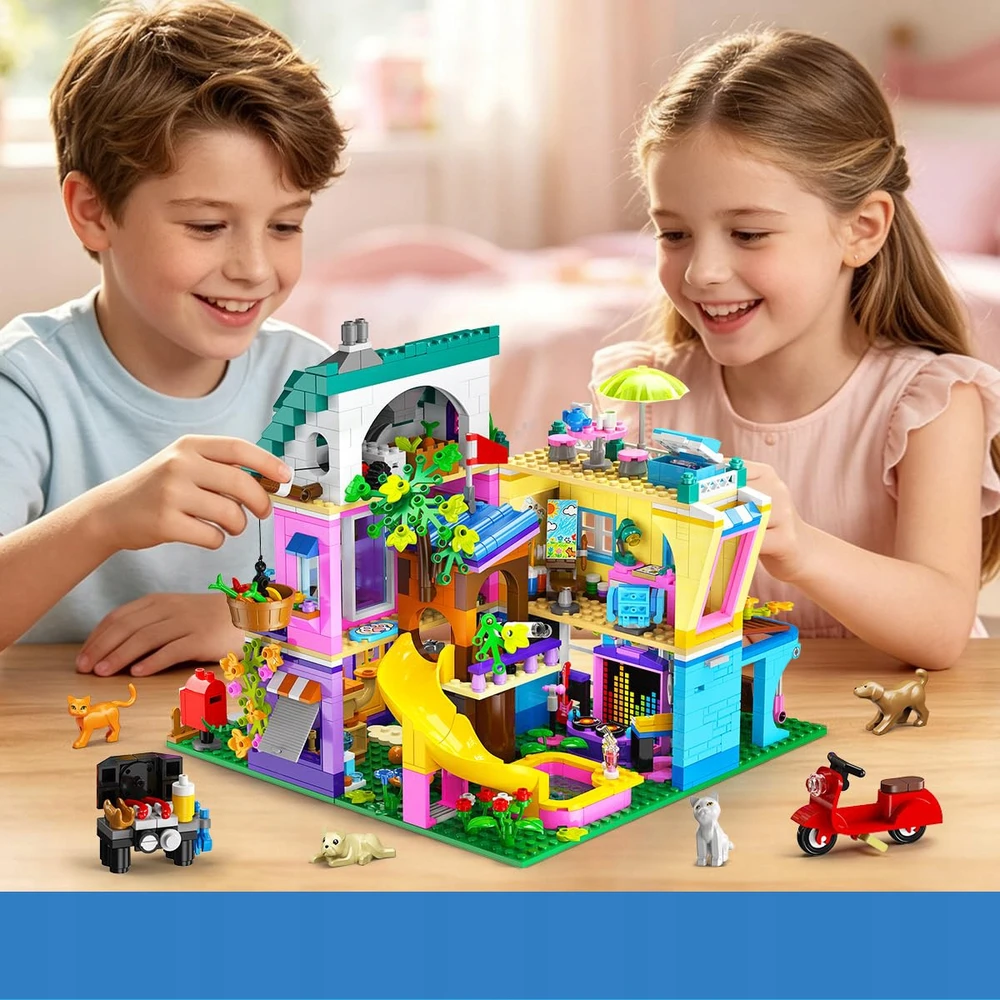 HOGOKIDS Klocki Przyjaciele Dom 3w1 LED Willa 1154 Elementów Rinkinys Prezent dla Dzieci