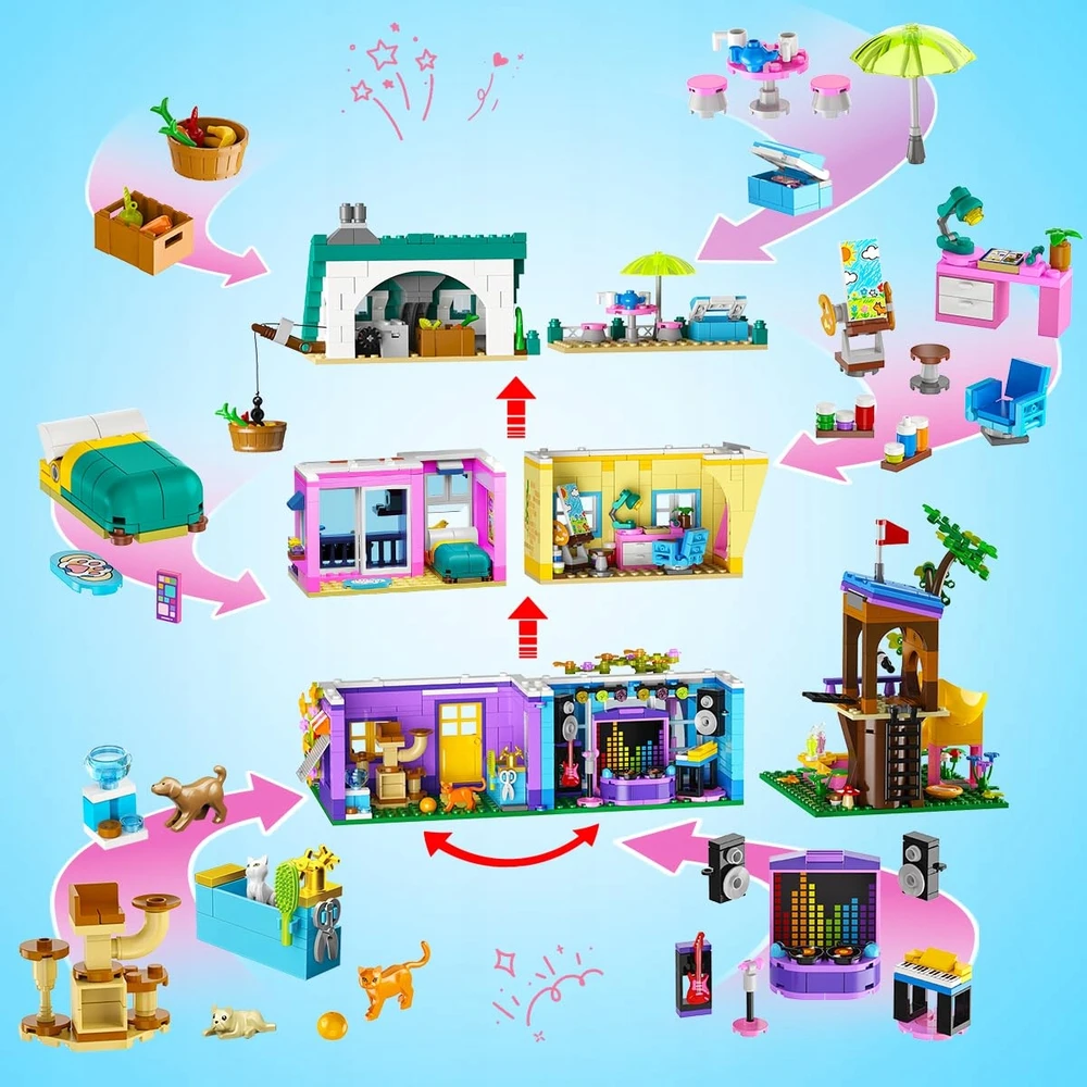 HOGOKIDS Klocki Przyjaciele Dom 3w1 LED Willa 1154 Elementów Rinkinys Prezent dla Dzieci