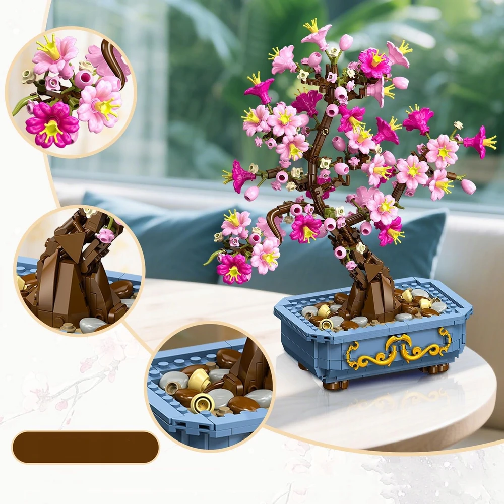 HOGOKIDS VYŠNIŲ GĖLIŲ BONSAI 775 ELEMENTAI BOTANIKOS KOLEKCIJA NAMŲ APDAILOS
