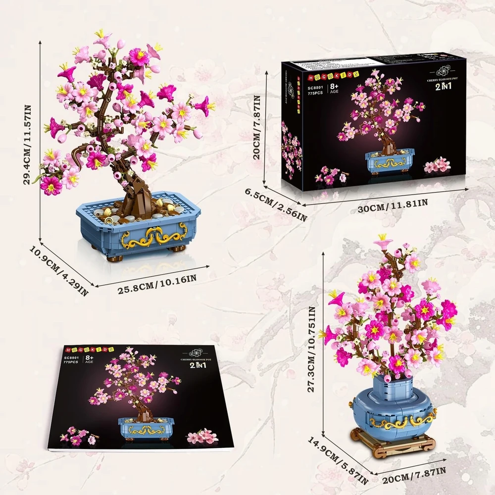 HOGOKIDS VYŠNIŲ GĖLIŲ BONSAI 775 ELEMENTAI BOTANIKOS KOLEKCIJA NAMŲ APDAILOS
