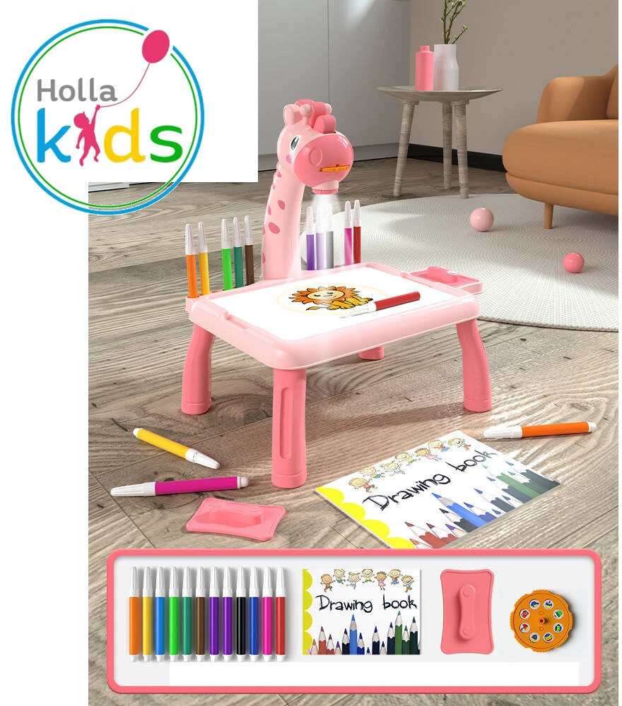 Hollakids LENTELĖ MOKYTIS PIEŠIMO DINOZAUURŲ LENTO PROJEKTORIUS 24 raštai 12 žymeklių