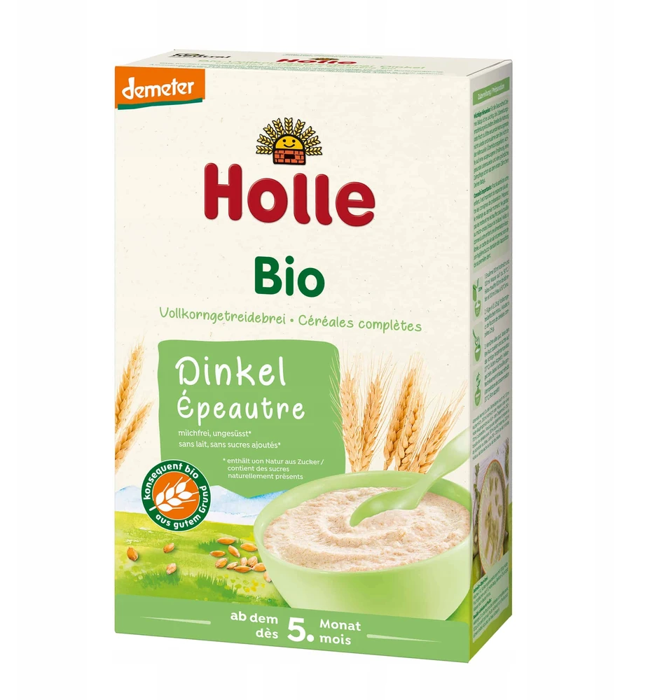 Holle BIO pilno grūdo speltų košė, be pieno Demeter 250g nuo 5 mėn.