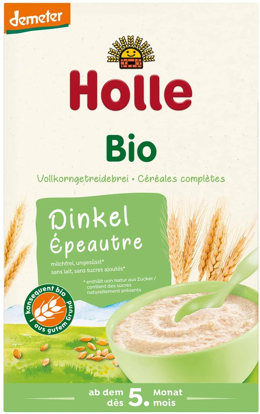 Holle BIO pilno grūdo speltų košė, be pieno Demeter 250g nuo 5 mėn.