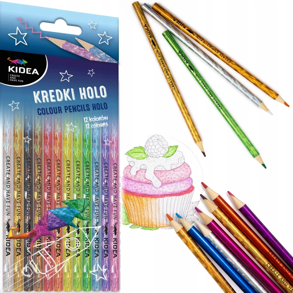 Holo kreidelės 12 spalvų KIDEA - DERFORM