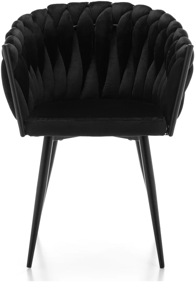 Home Design Juodas veliūro krėslas su pintomis detalėmis, modernus "glamour" stilius