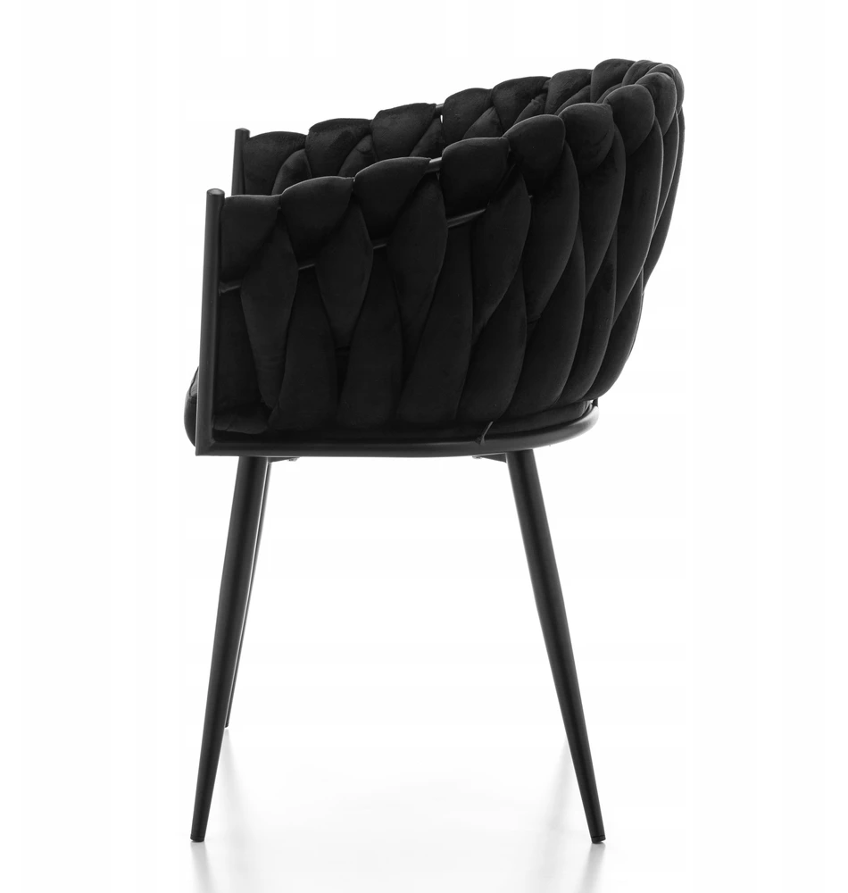 Home Design Juodas veliūro krėslas su pintomis detalėmis, modernus "glamour" stilius
