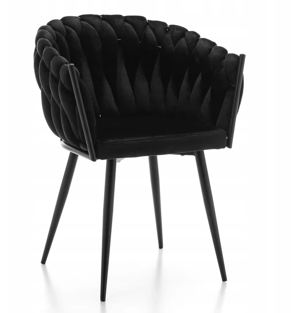 Home Design Juodas veliūro krėslas su pintomis detalėmis, modernus "glamour" stilius