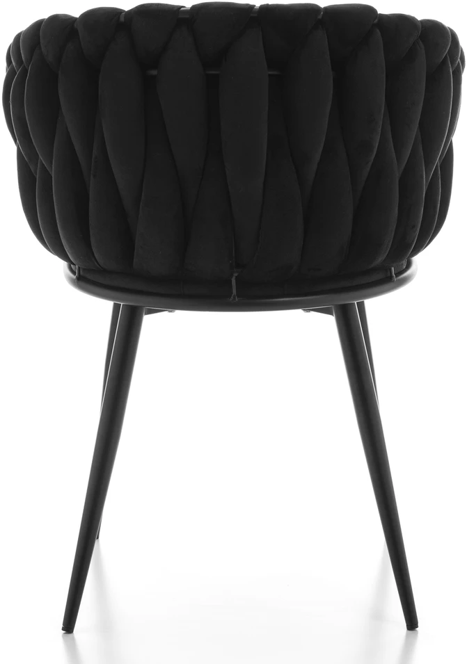 Home Design Juodas veliūro krėslas su pintomis detalėmis, modernus "glamour" stilius