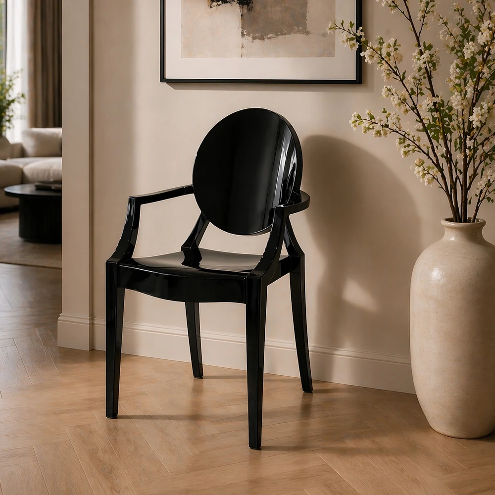 Home Select LOUIS juoda kėdė su spalvingais blizgiais porankiais valgomajam ir tualetiniam stalui