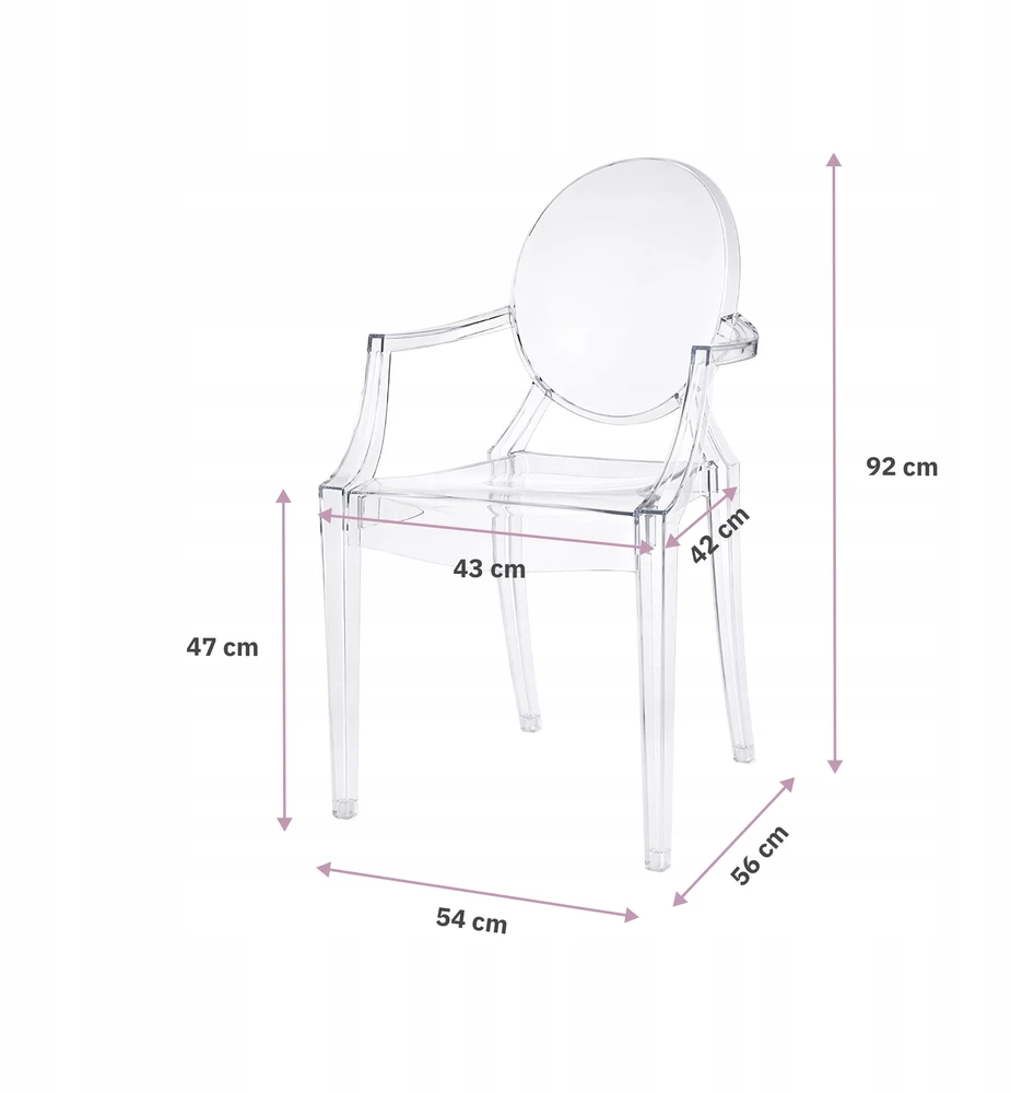 Home Select Springos Krzesło transparentne LOUIS su podłokietnikami glamour skaidrus jadalni