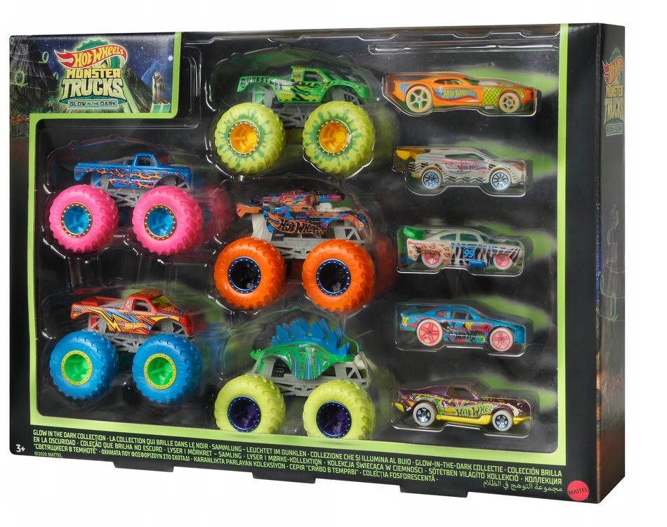 Mattel Hot Wheels Monster Trucks Šviečia tamsoje Vehicles HCB57 rinkinys