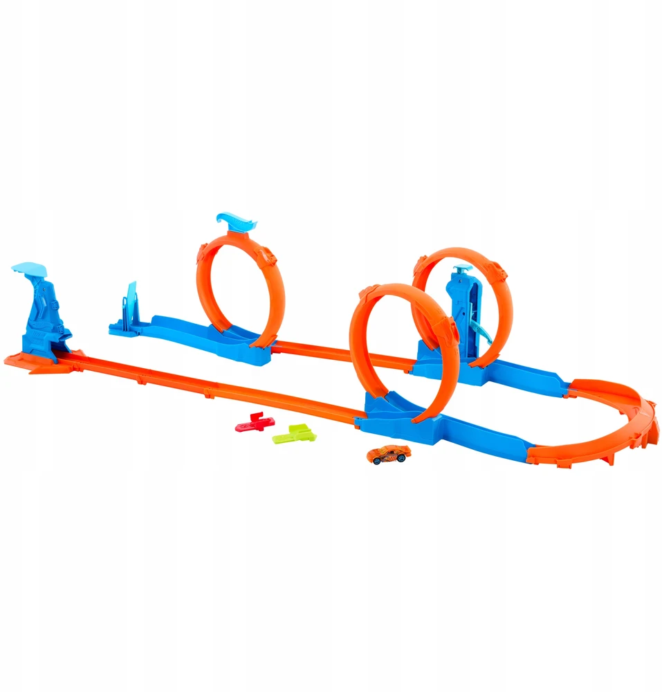 HOT WHEELS TRACK kūrėjų rinkinys Lenktynių trasa Trys kilpos + JDW39 automobilis