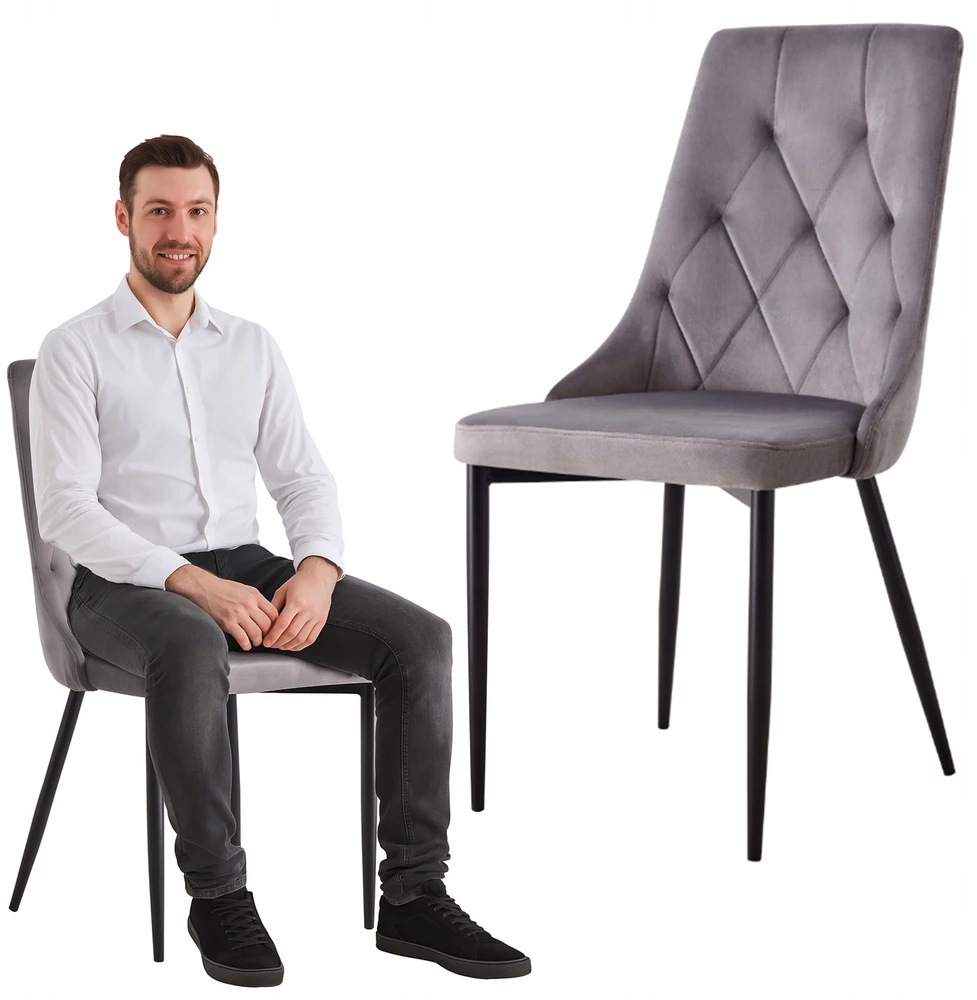 Hr Profit RETRO MINKŠTA KĖDĖ, PILKAS aksomas, metalinės kojos