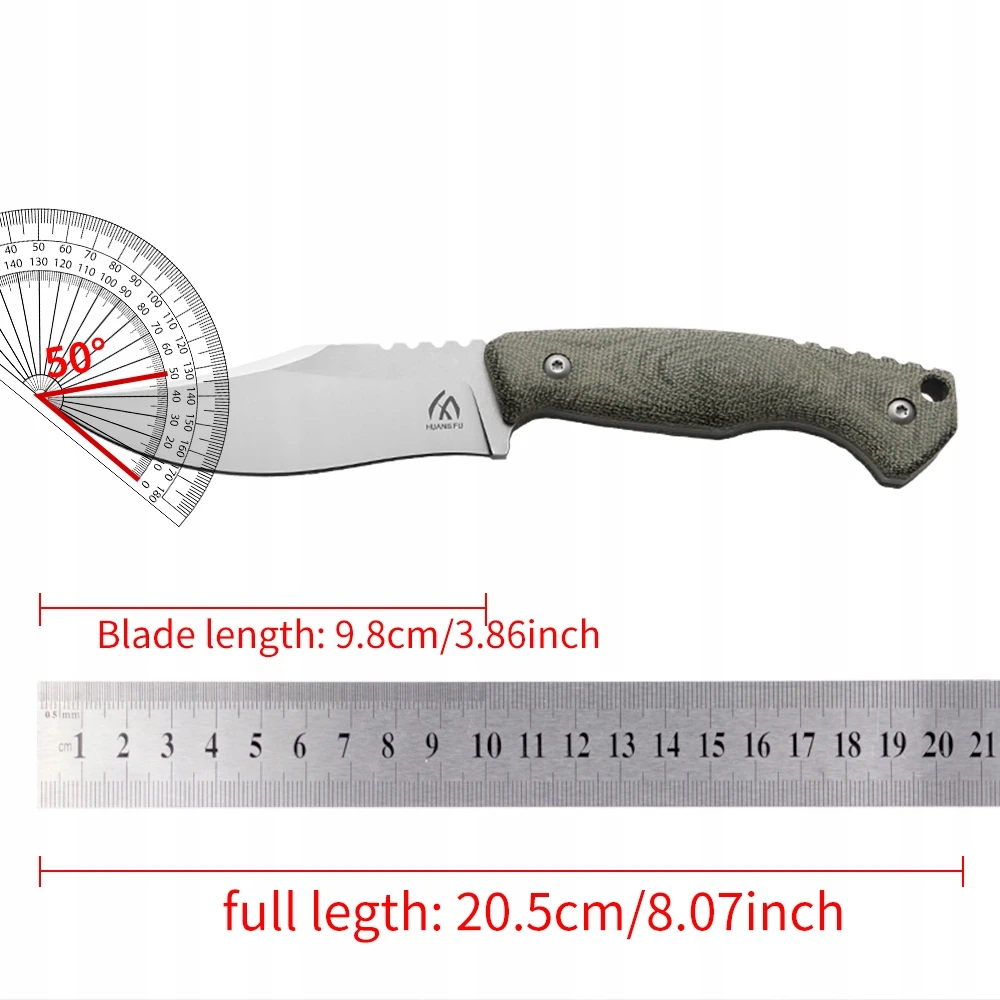 Huang Fu Išgyvenimo peilis su G10 rankena, fiksuoto ašmenų peilis, skirtas naudoti lauke, puiki dovana vyrui