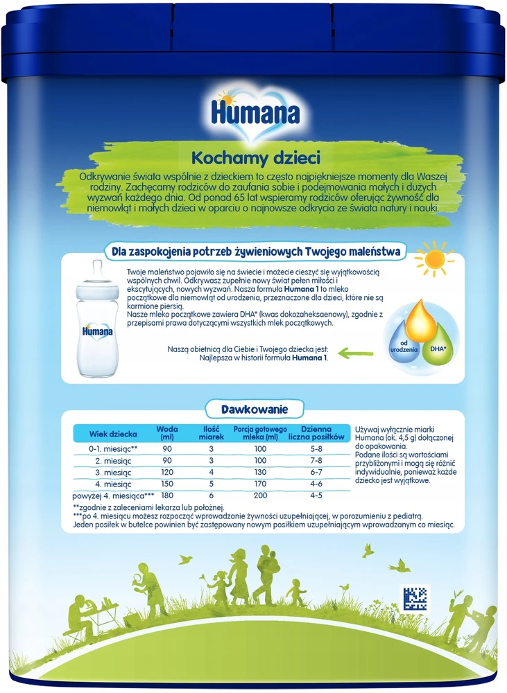 HUMANA 1 HMO PIENO MILTELIAI kūdikiams SU DHA NUO GIMIMO 750 g
