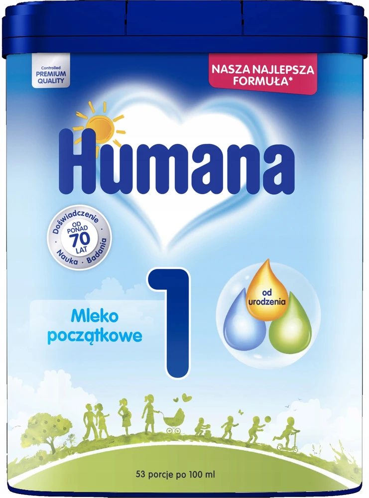 HUMANA 1 HMO PIENO MILTELIAI kūdikiams SU DHA NUO GIMIMO 750 g x 4