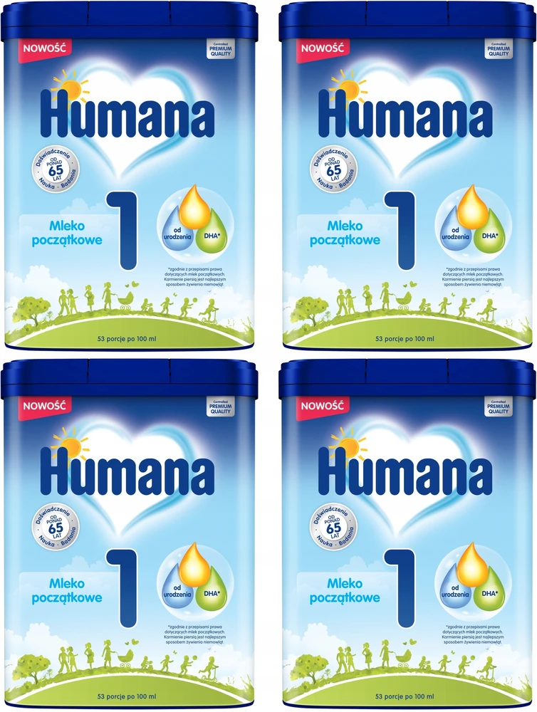 HUMANA 1 HMO PIENO MILTELIAI kūdikiams SU DHA NUO GIMIMO 750 g x 4