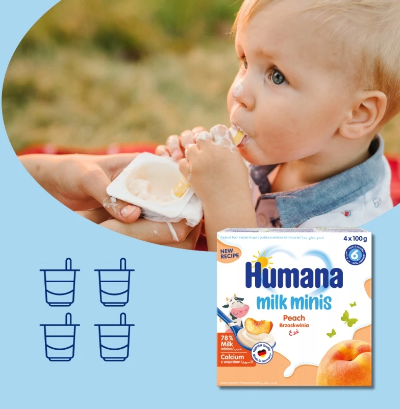 Humana Milk Minis jogurtinis desertas su persikais 6m+ 400g