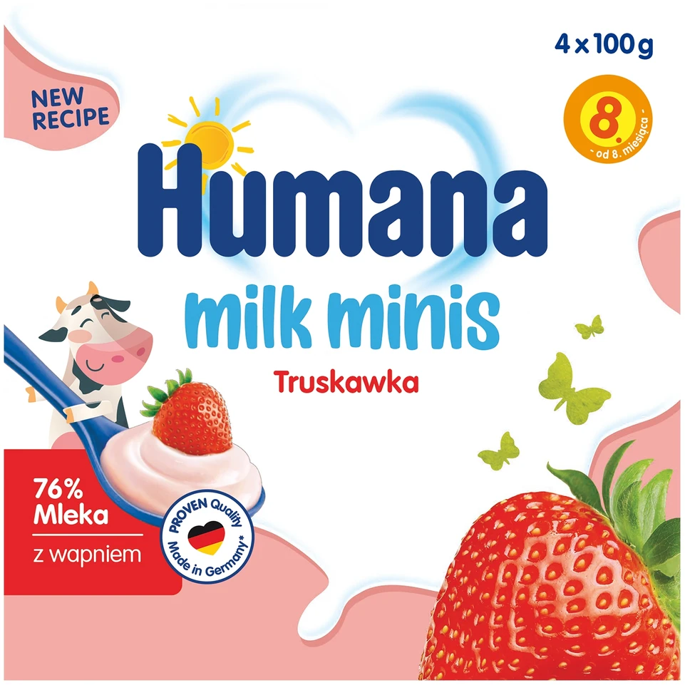 Humana Milk Minis jogurtinis desertas su braškėmis 8m+ 400g