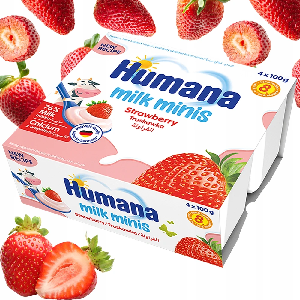 Humana Milk Minis jogurtinis desertas su braškėmis 8m+ 400g