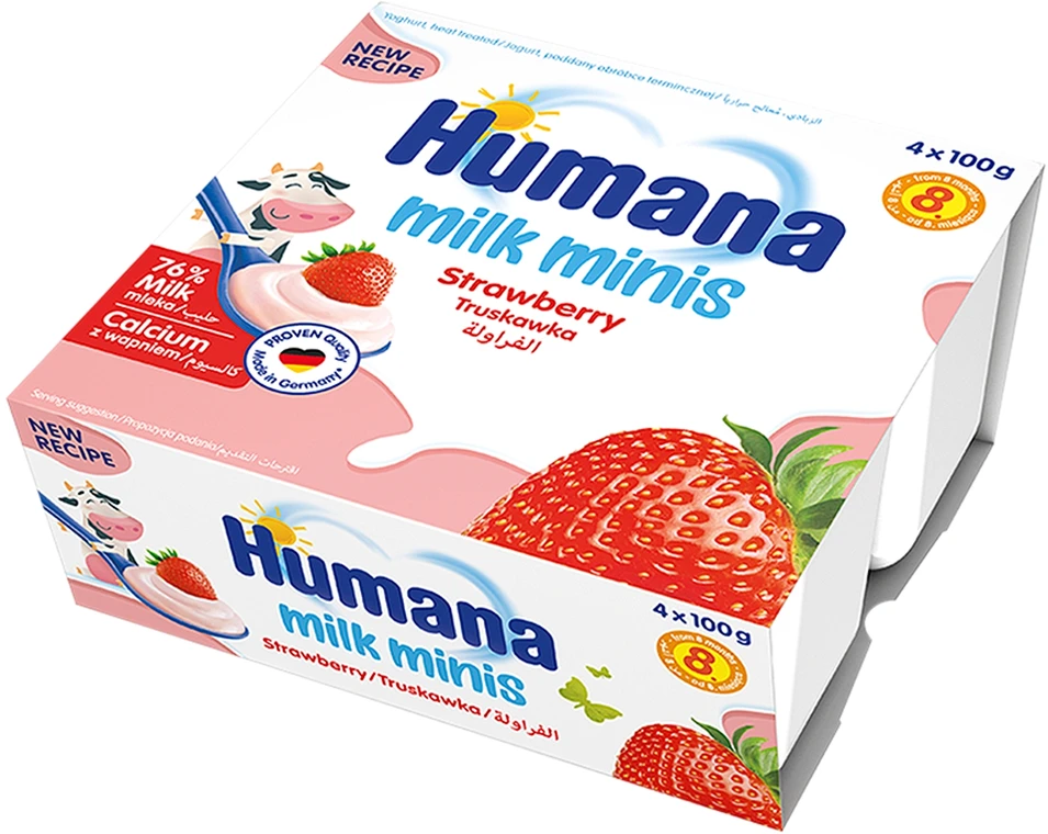 Humana Milk Minis jogurtinis desertas su braškėmis 8m+ 400g