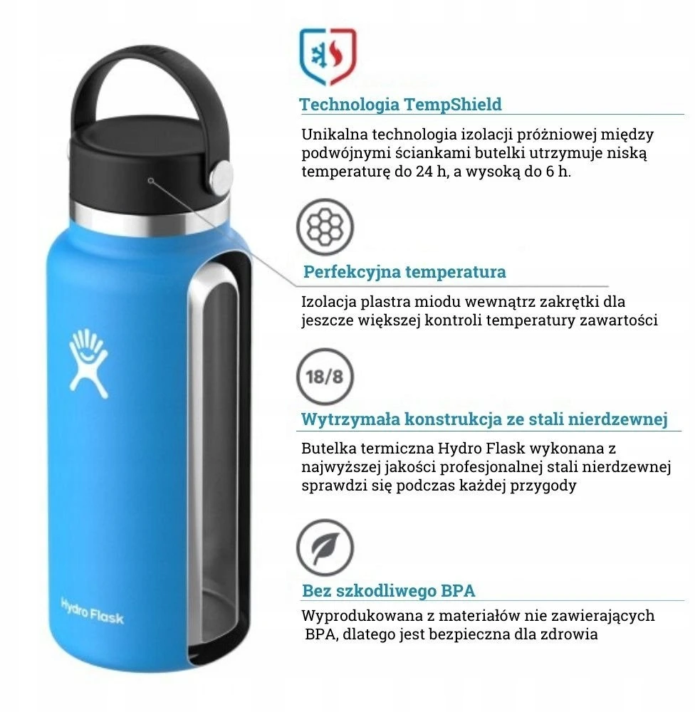 Hydro Flask 1.18l Termo butelis su Flex Cap, platus kakliukas