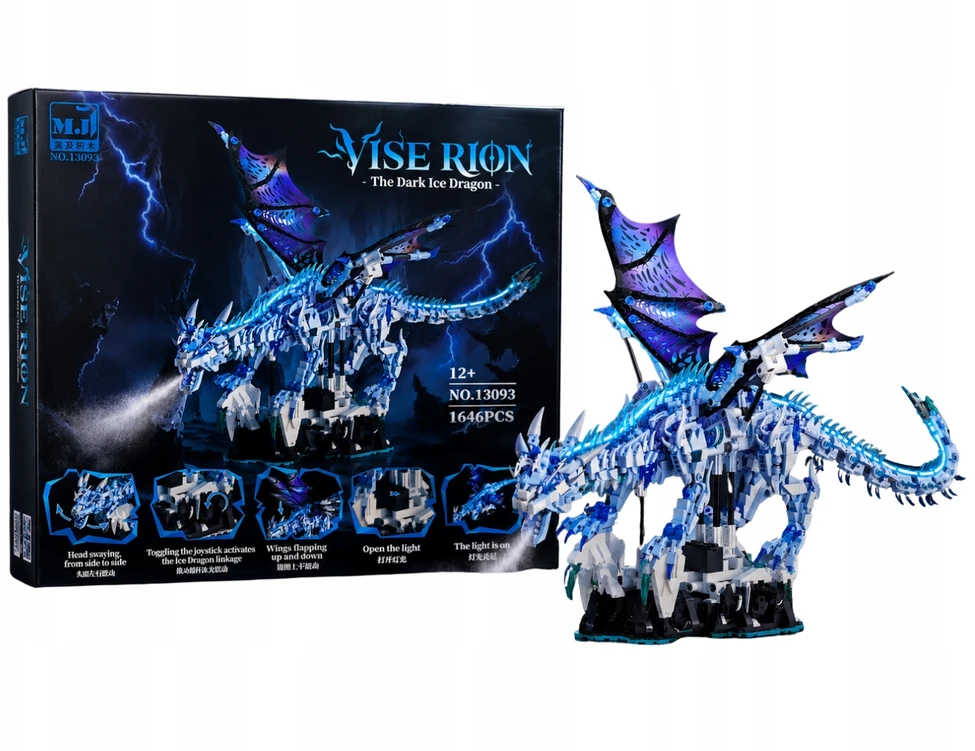 Ice Dragon Blocks 1646 vnt. LED judančių sparnų mechaniniai drakono statybiniai blokai