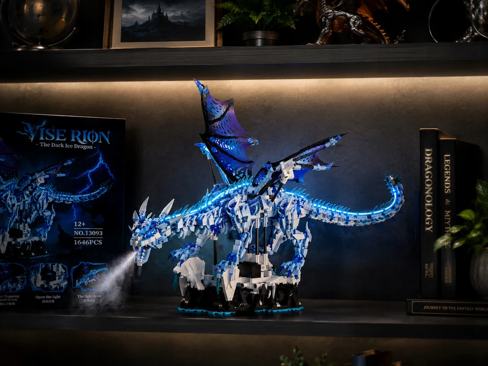 Ice Dragon Blocks 1646 vnt. LED judančių sparnų mechaniniai drakono statybiniai blokai