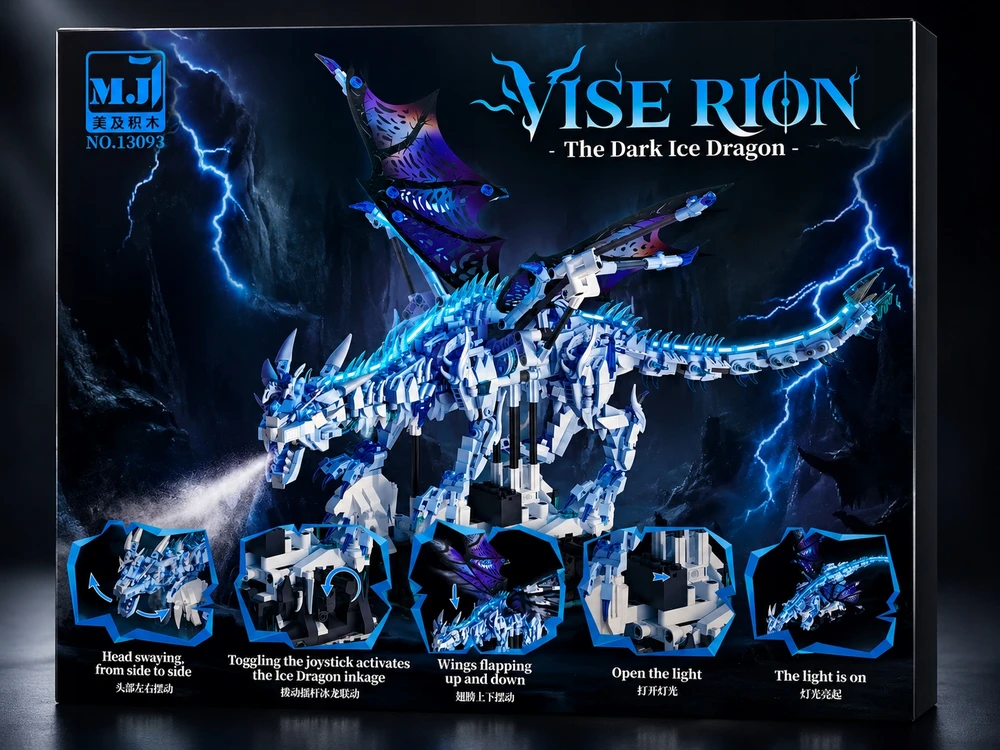 Ice Dragon Blocks 1646 vnt. LED judančių sparnų mechaniniai drakono statybiniai blokai
