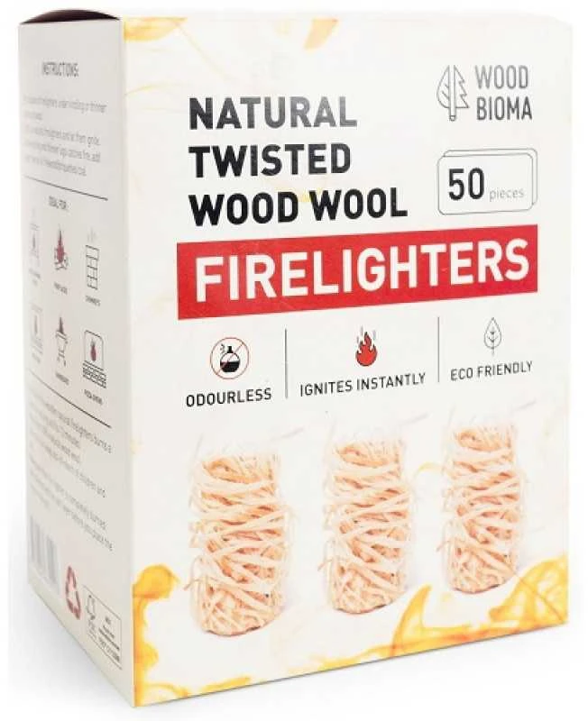 Woodbioma Susuktos medienos vilnos įdegtukai FIRELIGHTERS