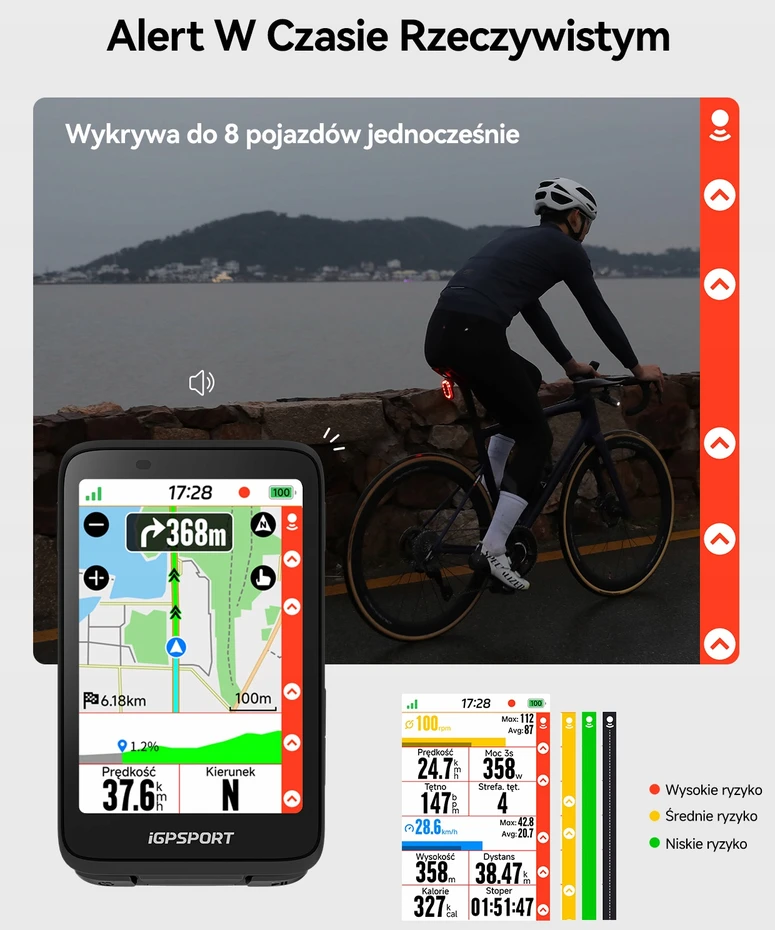 iGPSPORT SRmini Galinis dviračio žibintas su radaru, matomumas iki 1,2 km