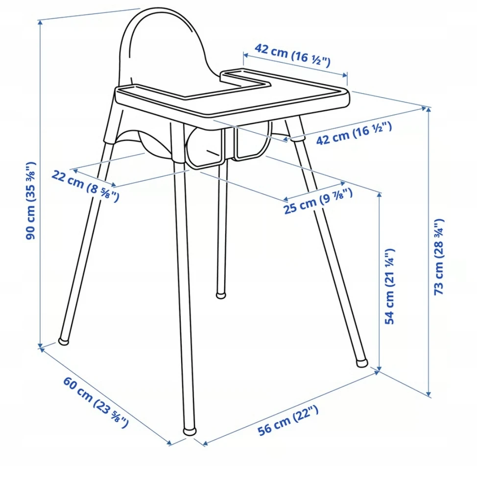 IKEA ANTILOP Maitinimo kėdutė PILKA MĖLYNA su dirželiais + DĖKLAS