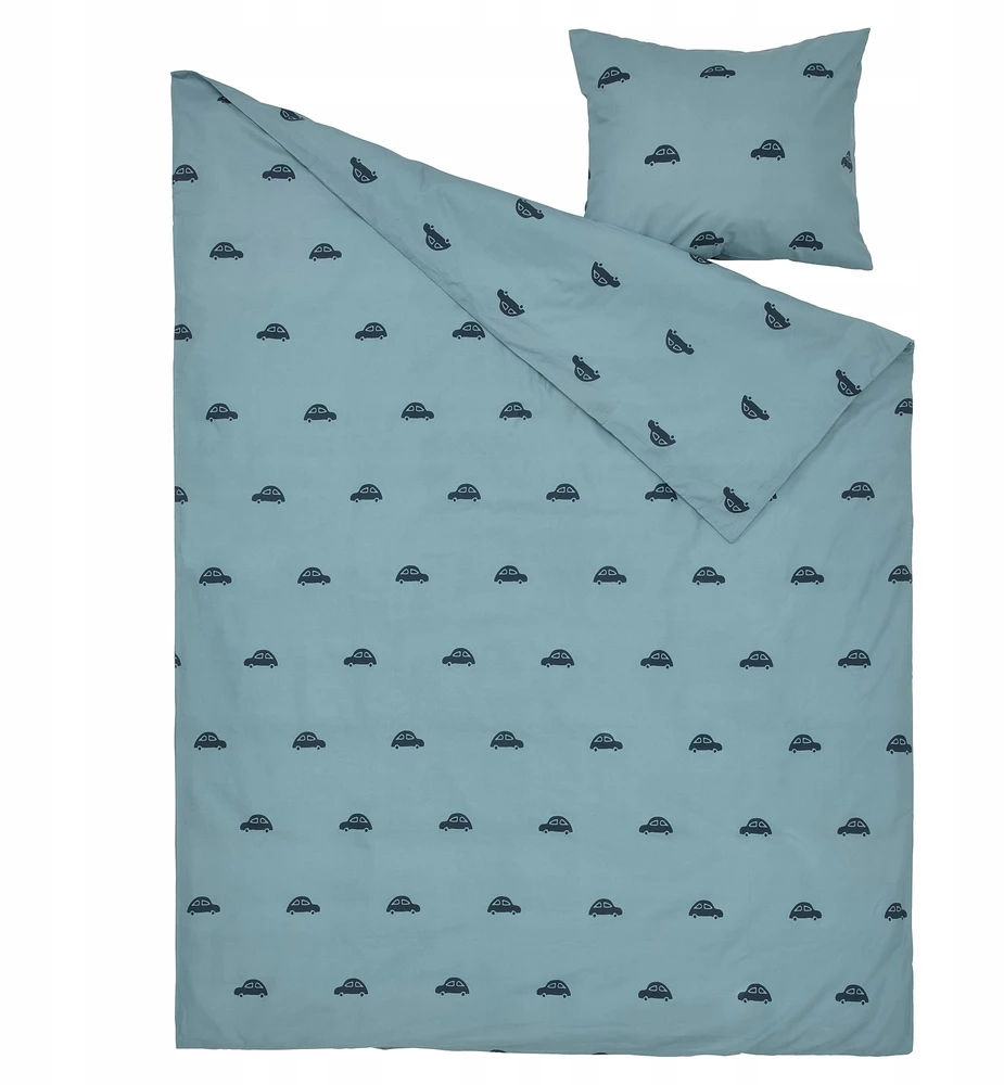 IKEA BARNDRÖM patalynės komplektas 150x200 (50x60 cm) mėlynas CARS