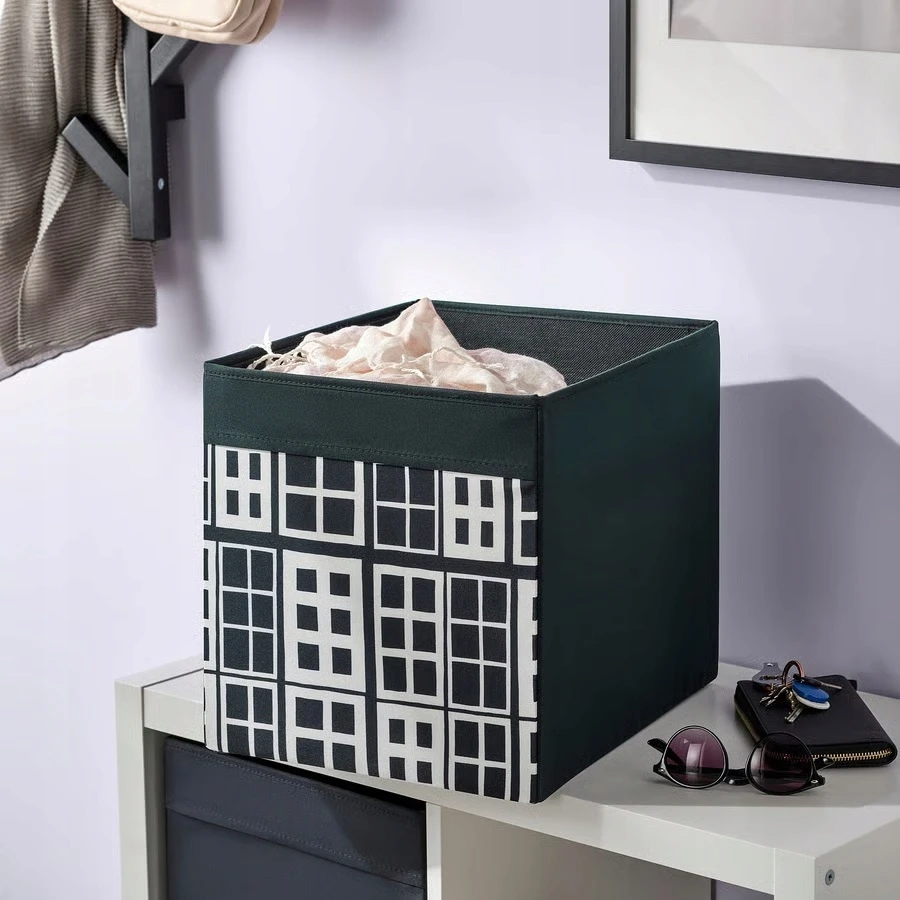 IKEA DRONA pudełko wkład szuflada Kallax, juoda/wzór okna