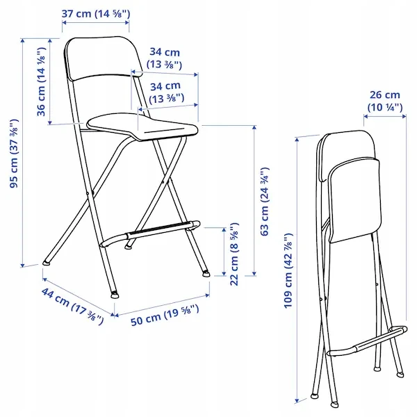 IKEA FRANKLIN Sulankstoma taburetė su atlošu, balta, 63 cm
