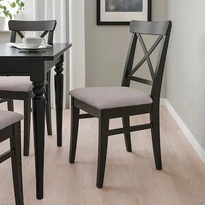 Ikea INGOLF minkšta kėdė ruda-juoda, Nolhaga pilkai smėlio spalvos