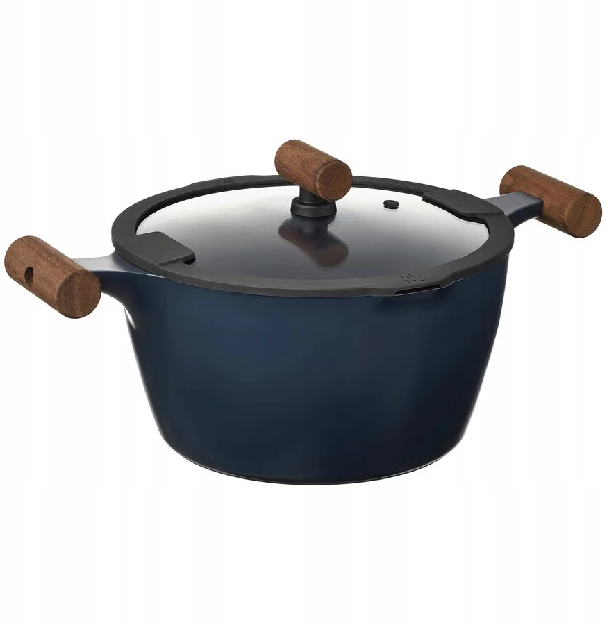 IKEA KLIPPFISK Puodas su dangteliu, stiklas/medinis juodai mėlynas, 5 l