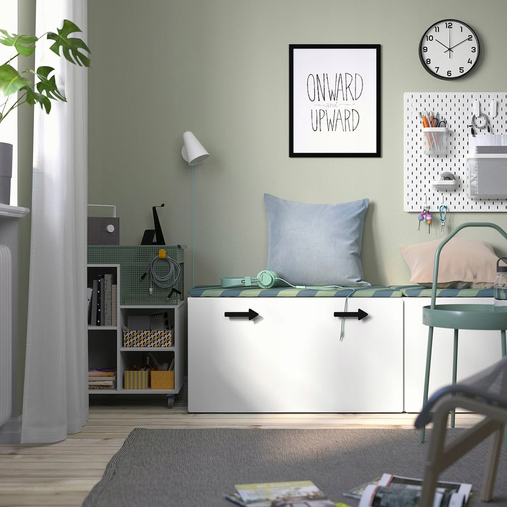 Ikea SMASTAD Ławka su pojemnikiem na zabawki - balta/balta 90x52x48 cm