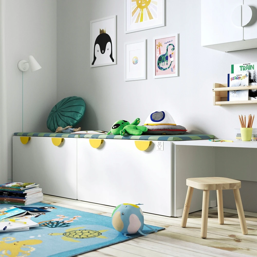 Ikea SMASTAD Ławka su pojemnikiem na zabawki - balta/balta 90x52x48 cm