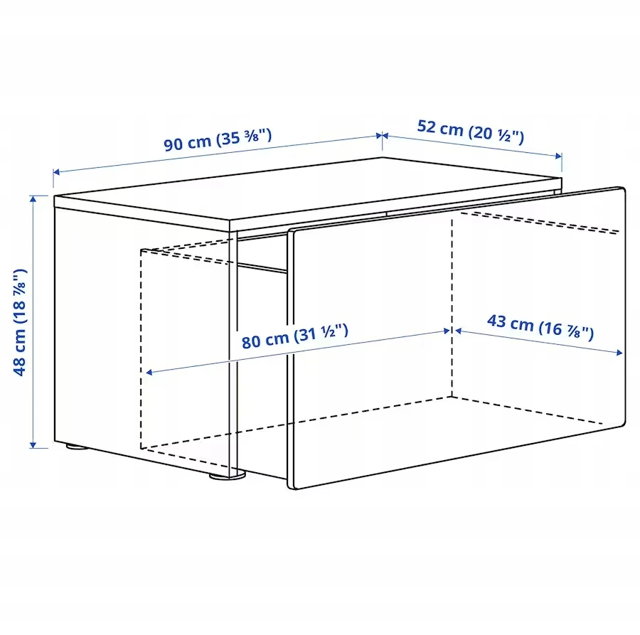 IKEA SMASTAD Ławka su pojemnikiem na zabawki, balta/mėlyna, 90x52x48 cm