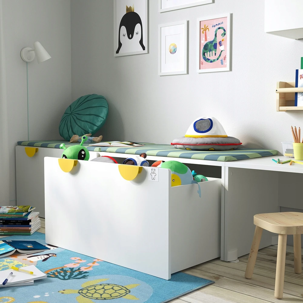 Ikea SMASTAD Ławka su pojemnikiem na zabawki - balta/balta 90x52x48 cm