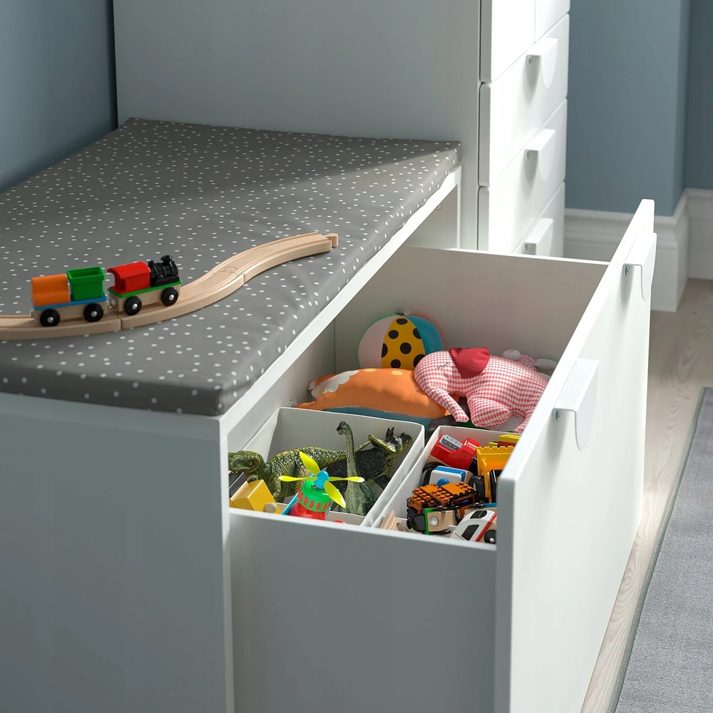 Ikea SMASTAD Ławka su pojemnikiem na zabawki - balta/balta 90x52x48 cm