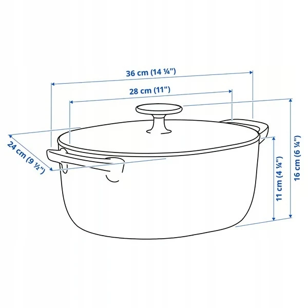 IKEA VARDAGEN Keptuvė su dangčiu Ovalus puodas, pilkai mėlynas ketaus, 5 l