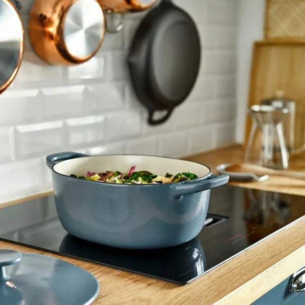 IKEA VARDAGEN Keptuvė su dangčiu Ovalus puodas, pilkai mėlynas ketaus, 5 l