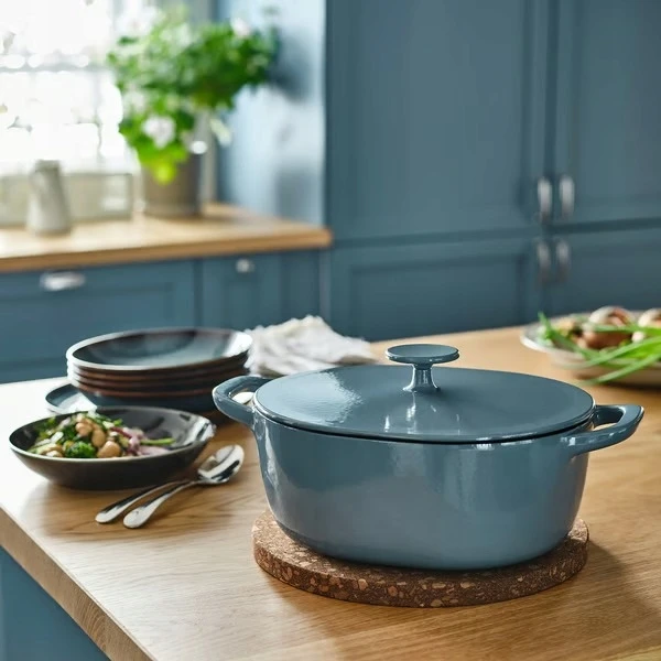 IKEA VARDAGEN Keptuvė su dangčiu Ovalus puodas, pilkai mėlynas ketaus, 5 l