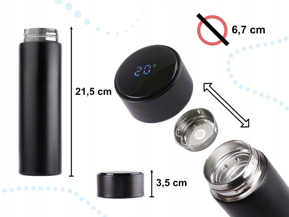 Ikonka Termo puodelis - termosas 500ML su LED temperatūros indikatoriumi, juodas