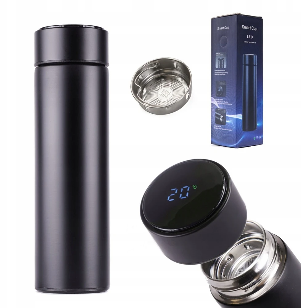Ikonka Termo puodelis - termosas 500ML su LED temperatūros indikatoriumi, juodas