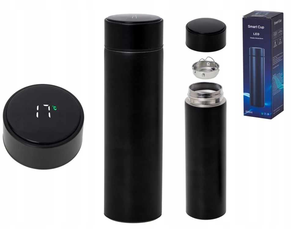 Ikonka Termo puodelis - termosas 500ML su LED temperatūros indikatoriumi, juodas