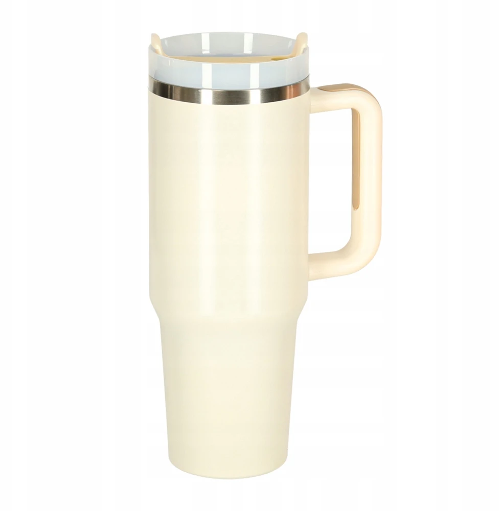 Ikonka Termo puodelis ze słomką i laikikliu termos 1200ml kreminė