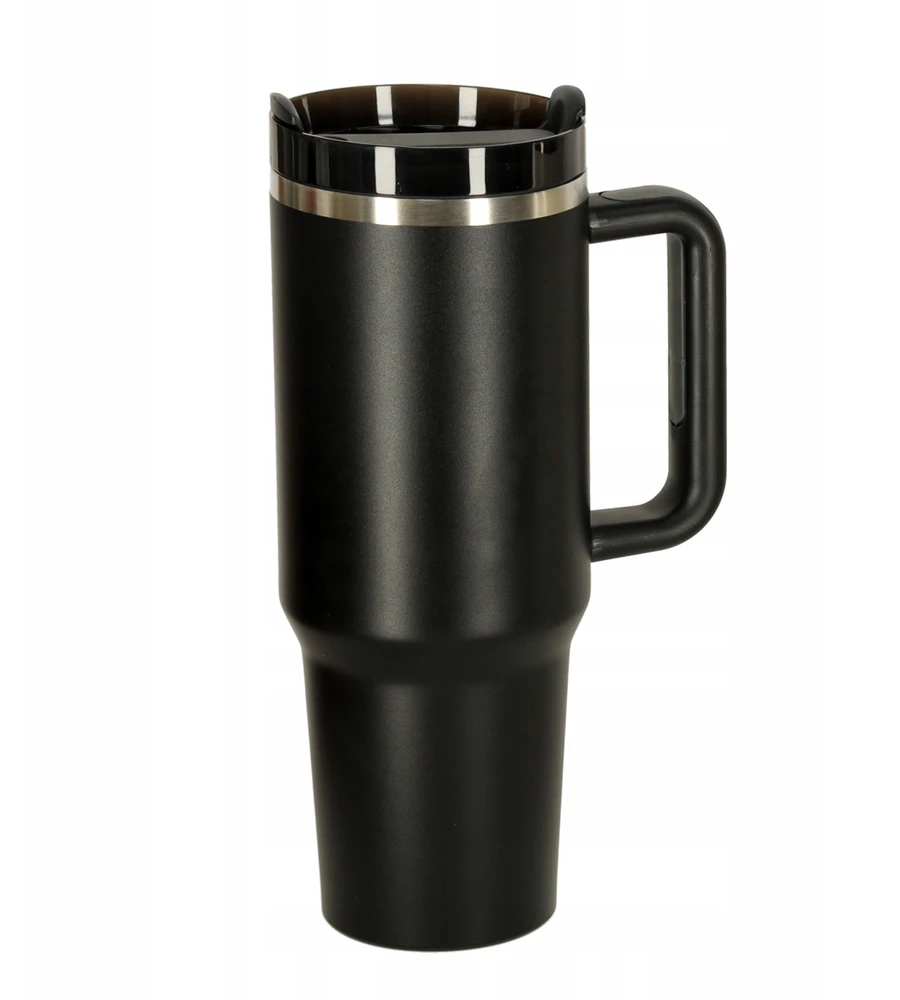 Ikonka Termo puodelis ze słomką i laikikliu termos 1200ml juoda